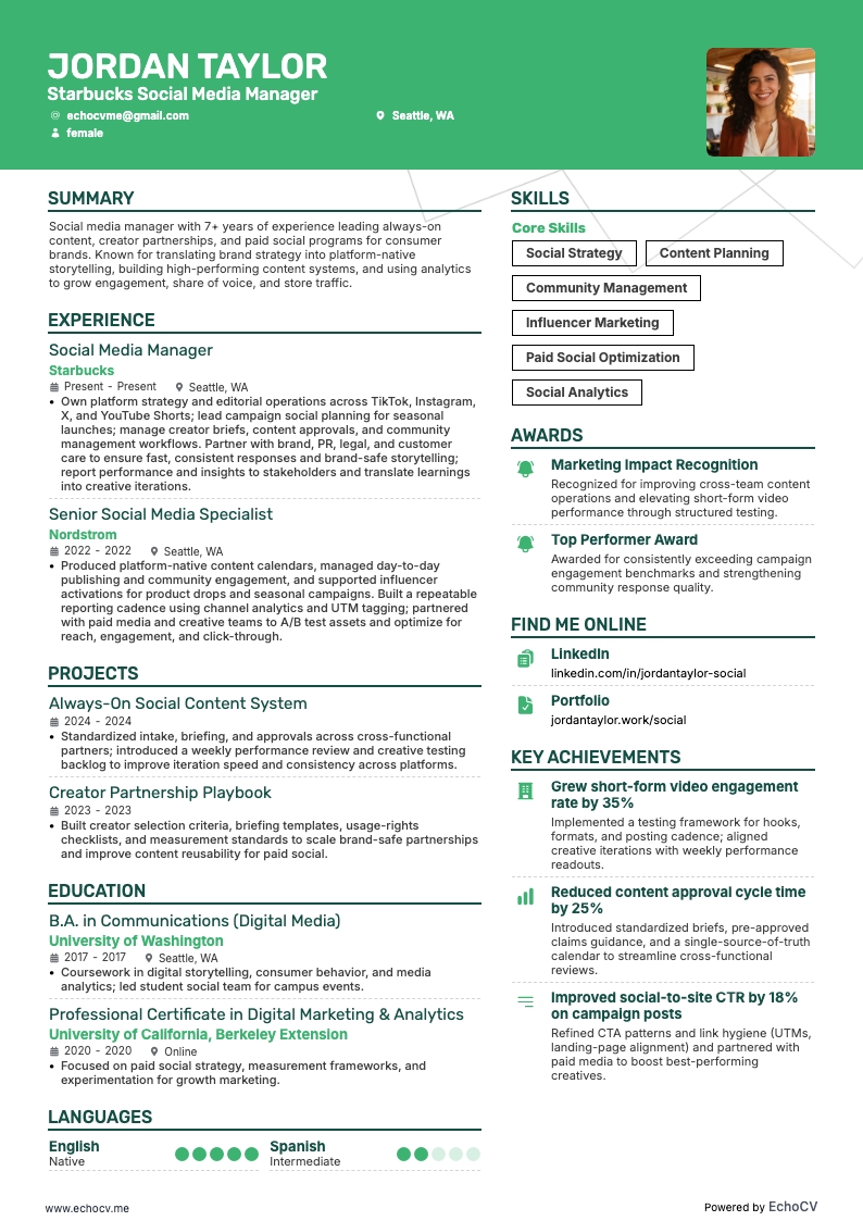 Starbucks resume example