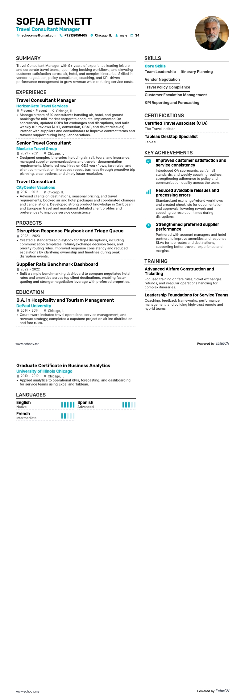 Manager reisadvies resume example