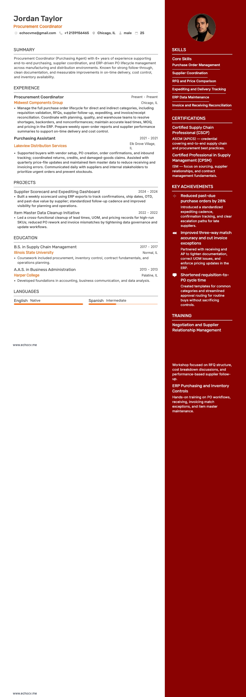 調達コーディネーター example resume