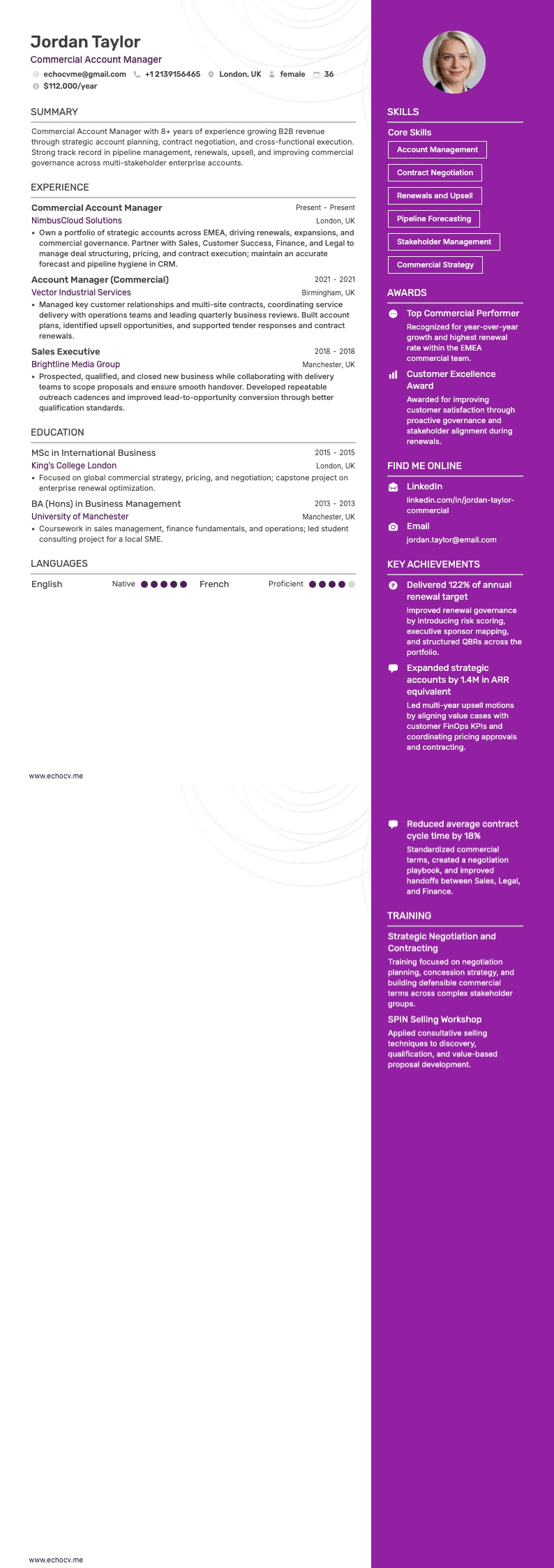 法人アカウントマネージャー example resume