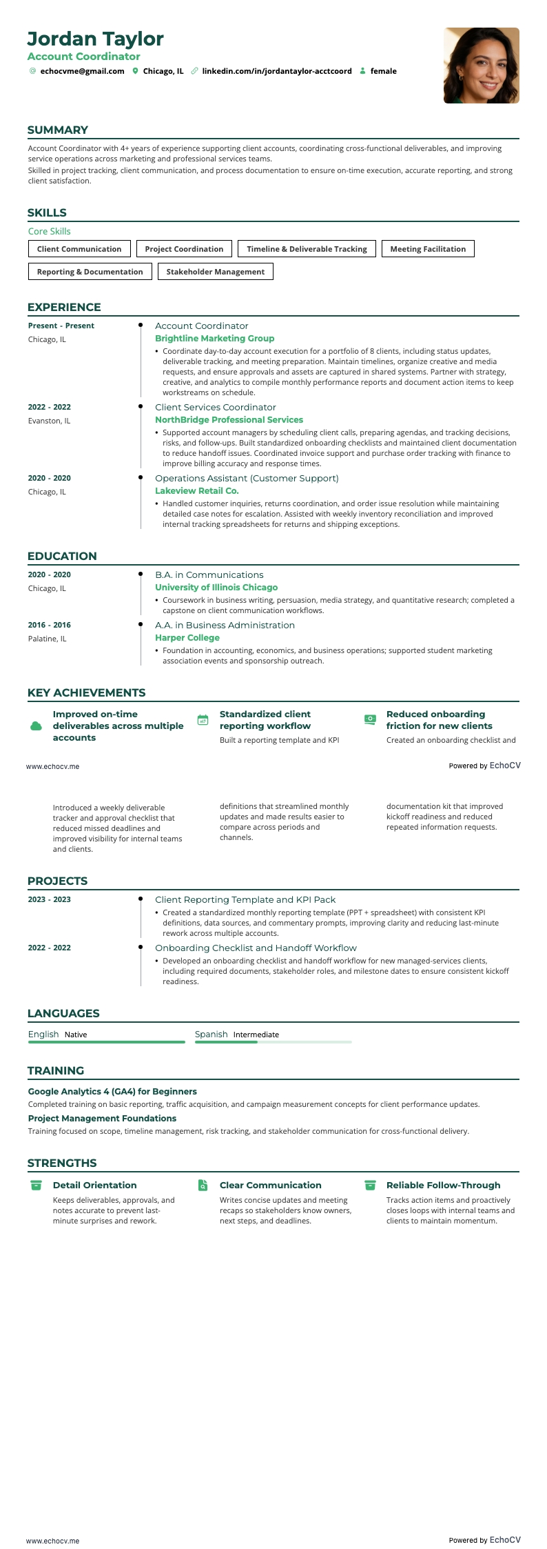 Account Coordinator example resume