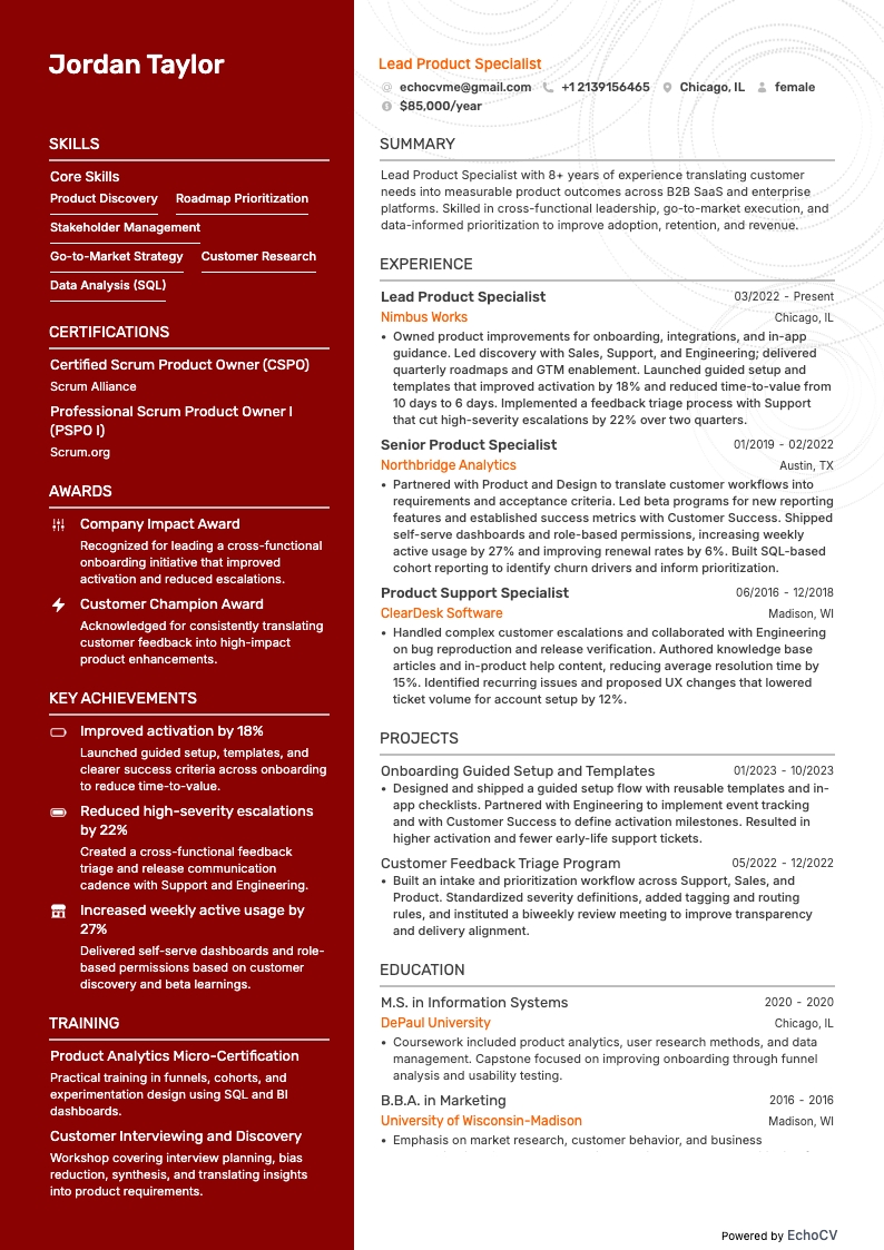 Lead Product Specialist full preview