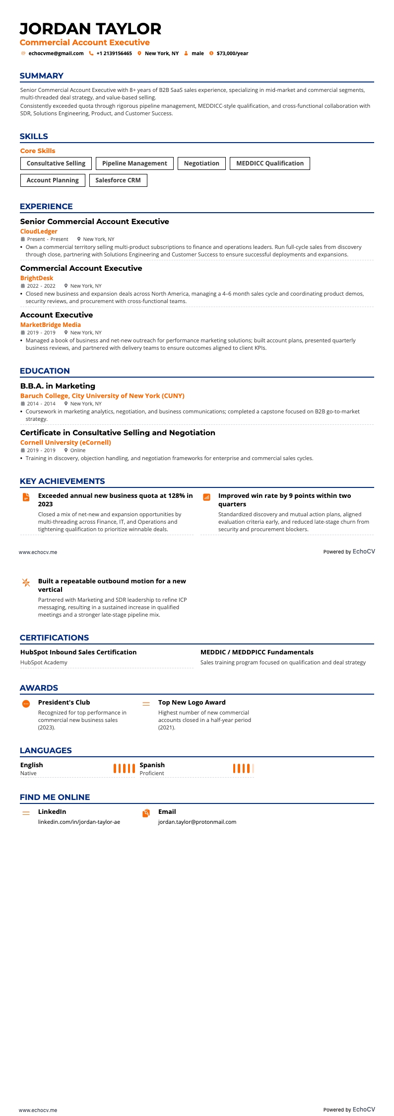 Senior account executive resume example