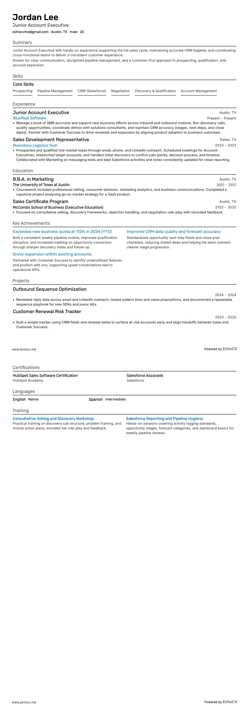 Junior kundansvarig example resume
