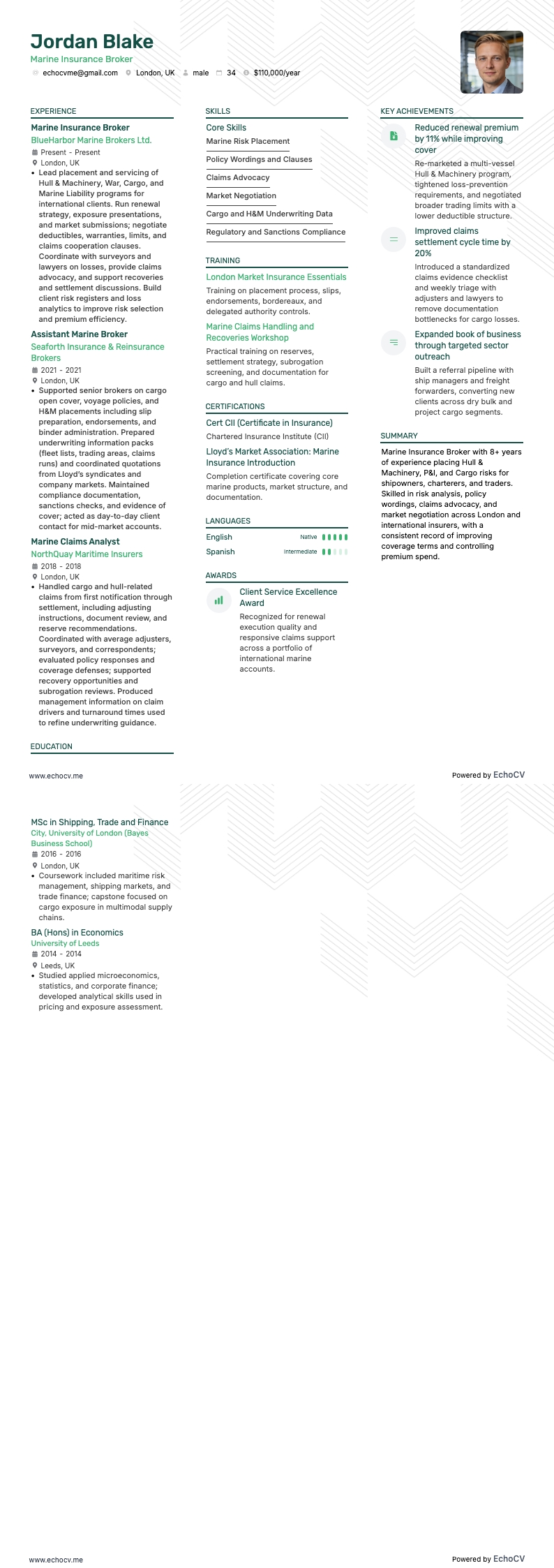 Försäkringsmäklare resume example