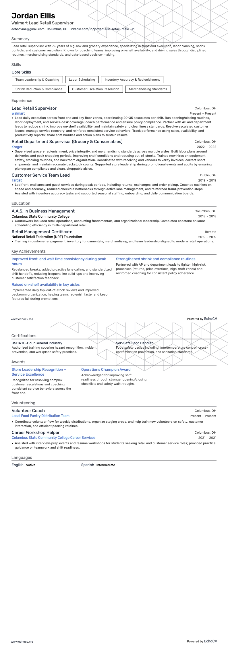 Walmart Lead Retail Supervisor full preview