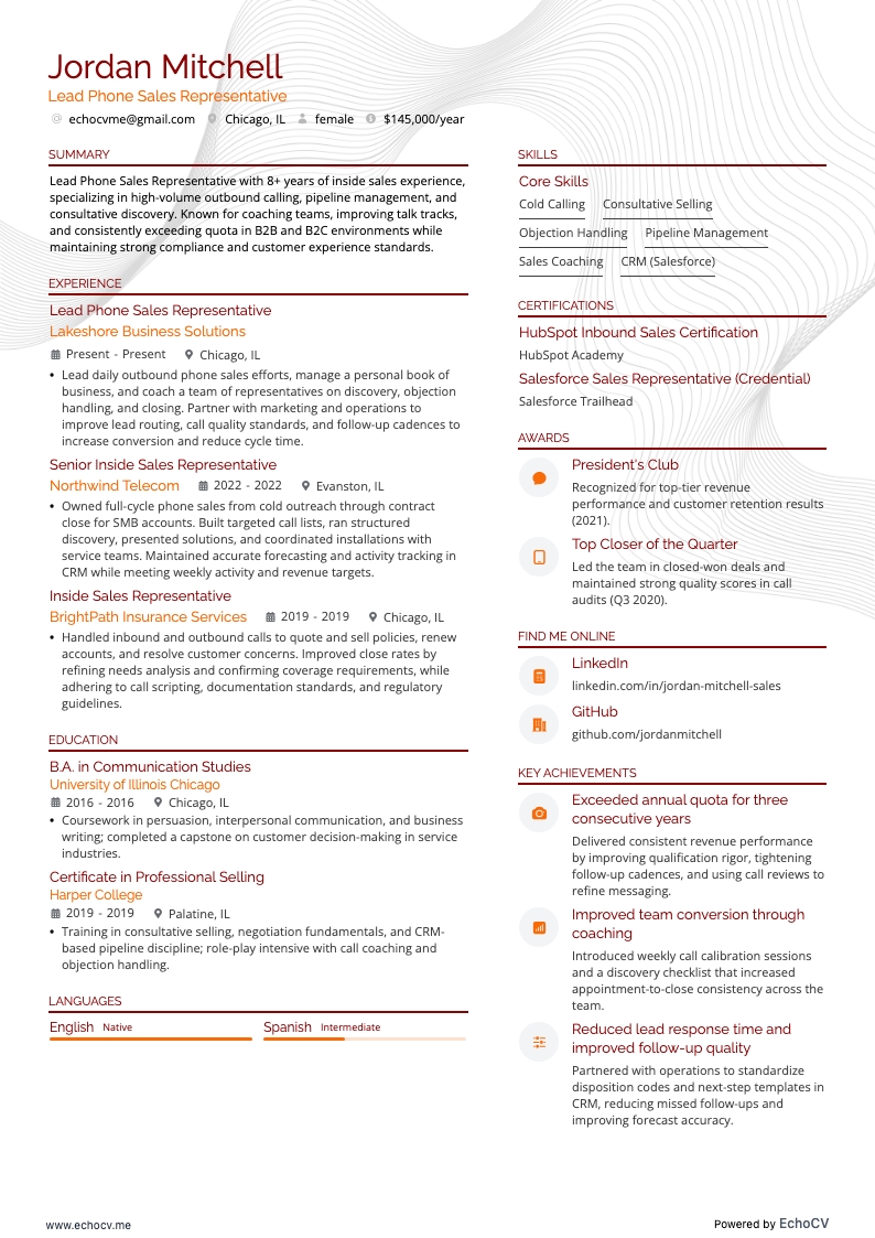 Lead Phone Sales Representative full preview