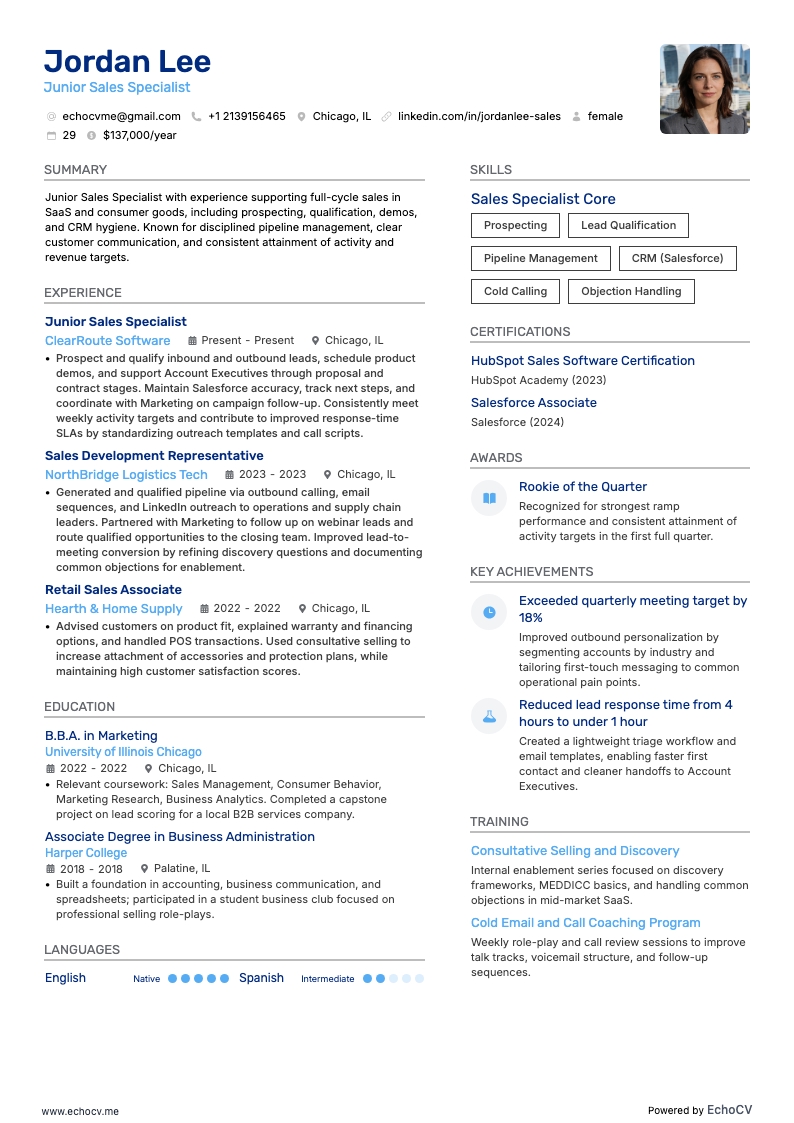 Junior Sales Specialist full preview