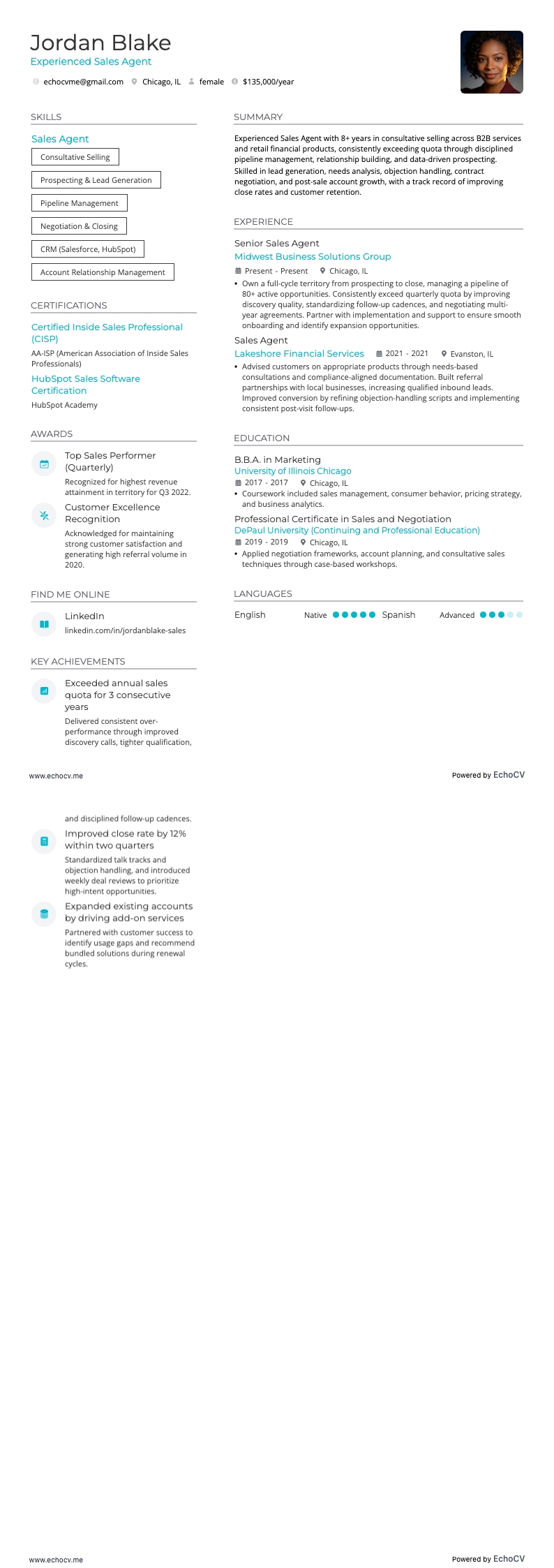 Nhân viên kinh doanh resume example