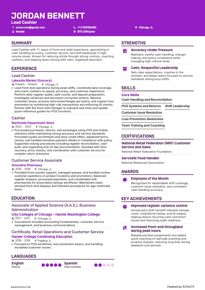 Lead Cashier full preview