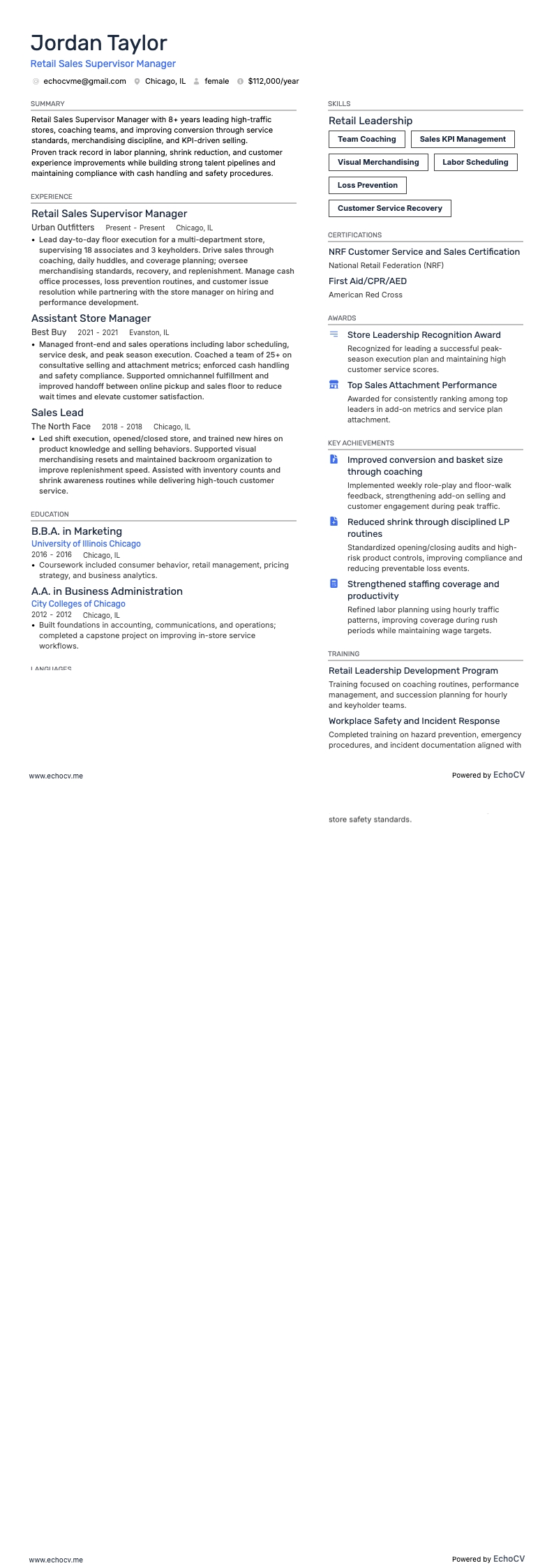 Retail Sales Supervisor Manager full preview