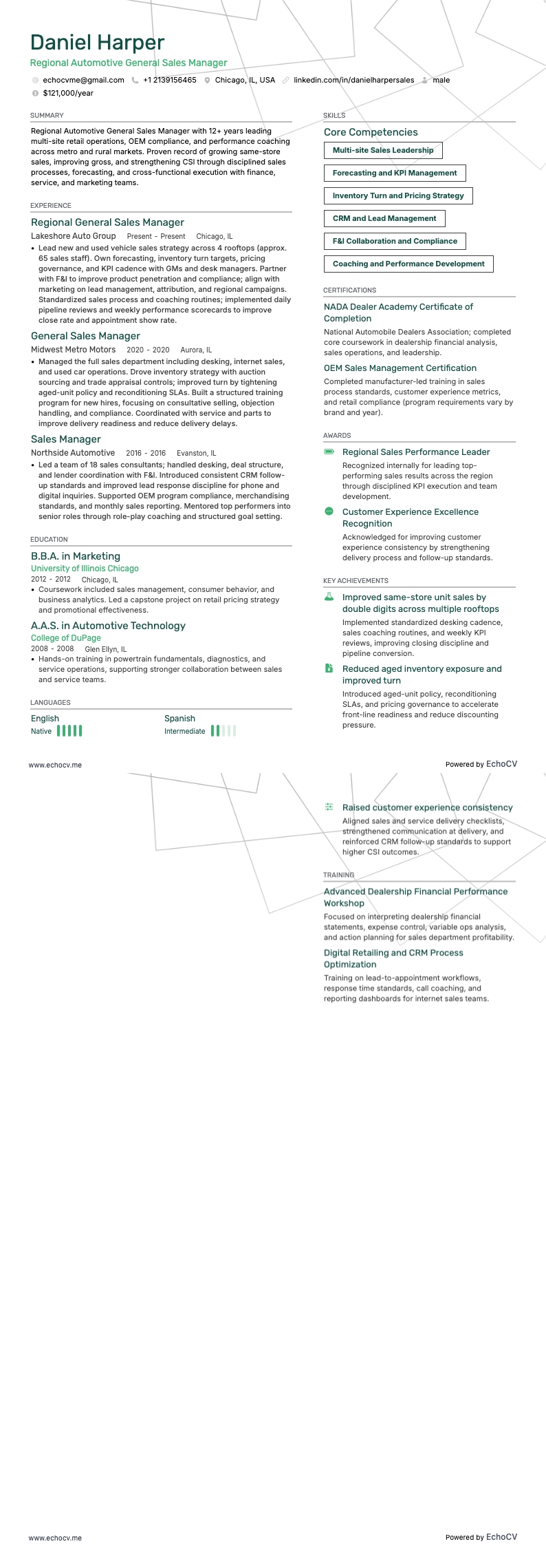 Regional Automotive General Sales Manager full preview