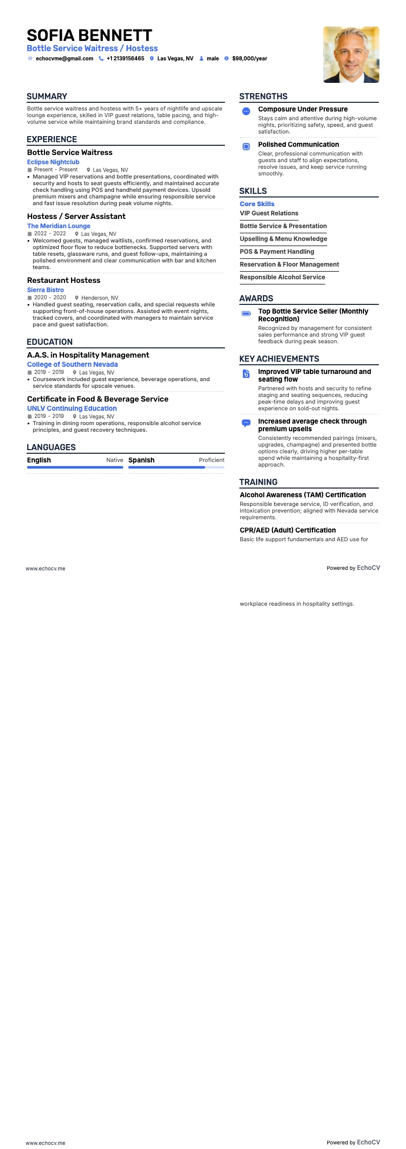 Nhân viên đón khách resume example