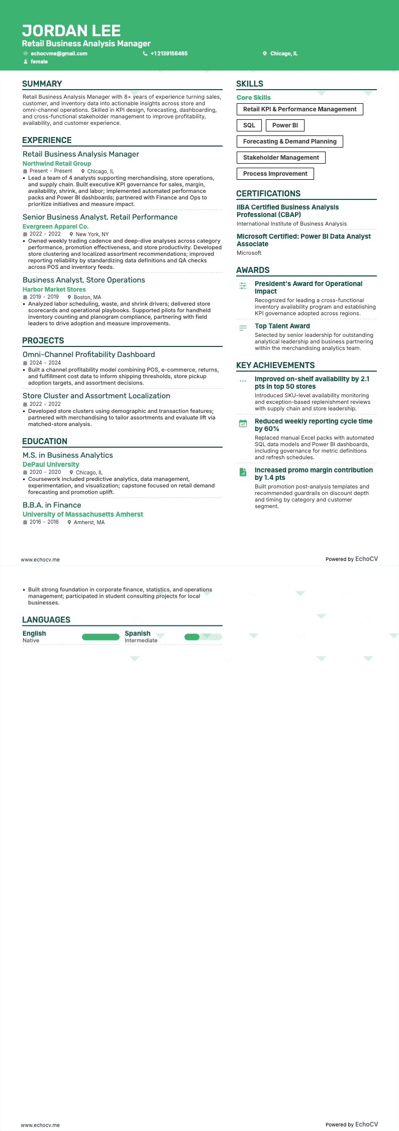 Retail Business Analysis Manager full preview