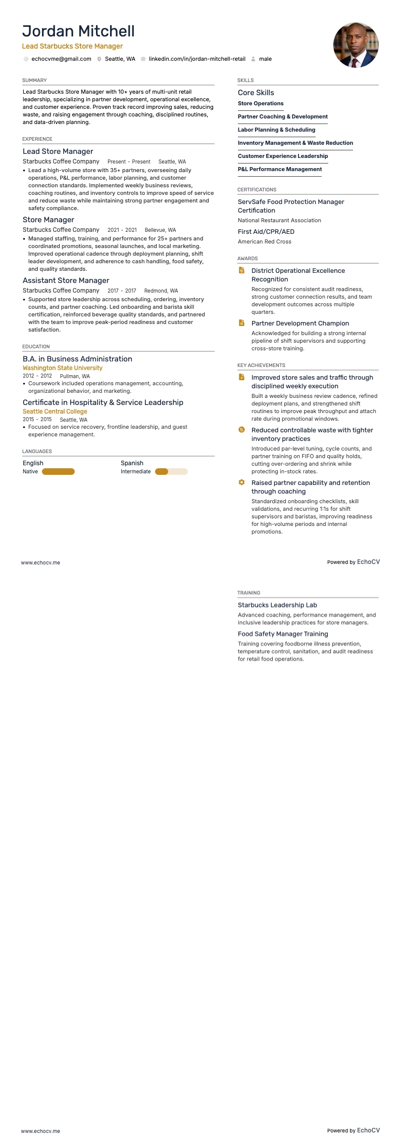 Lead Starbucks Store Manager full preview