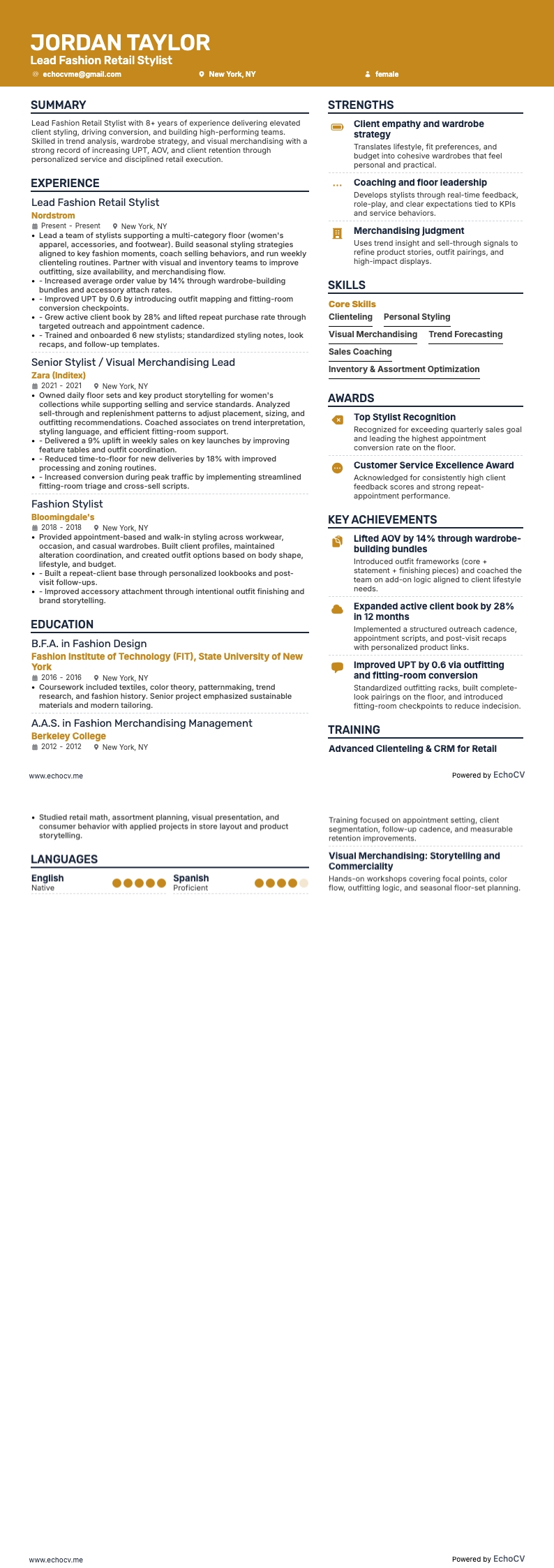 Styliste principal en vente de mode