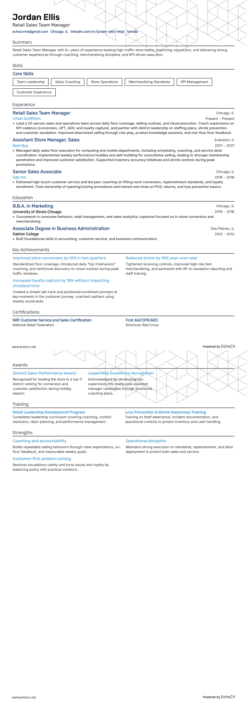 Retail Sales Team Manager full preview