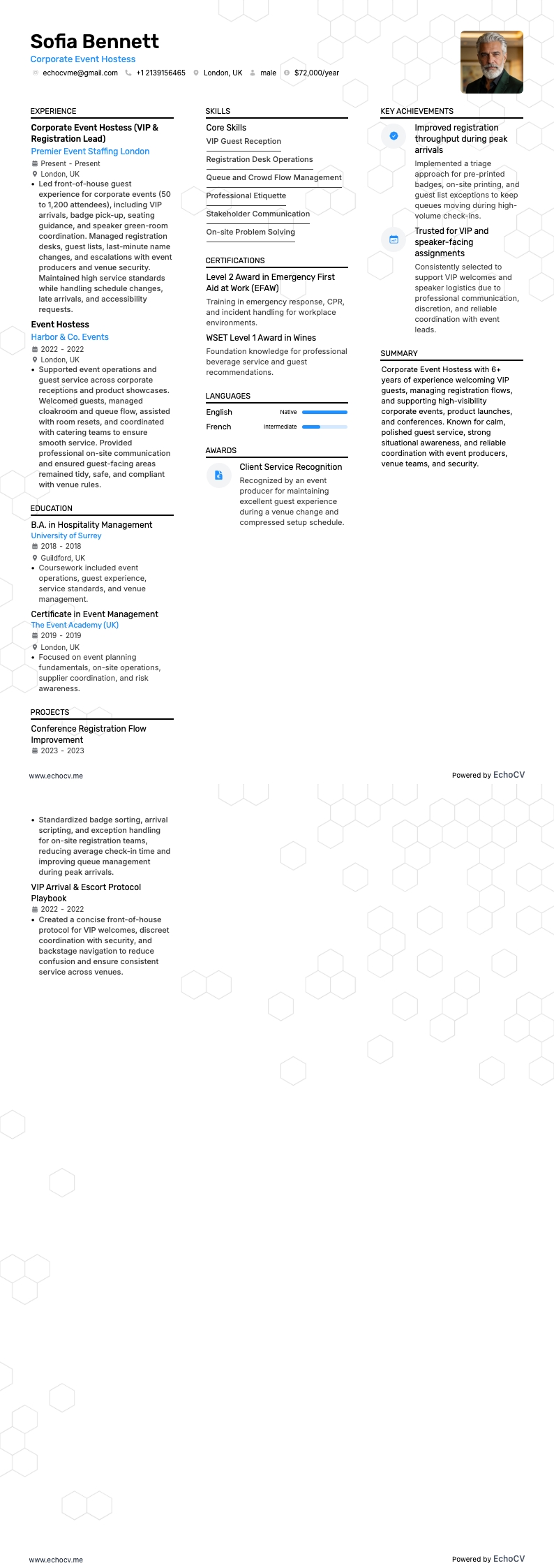 Corporate Event Hostess example resume