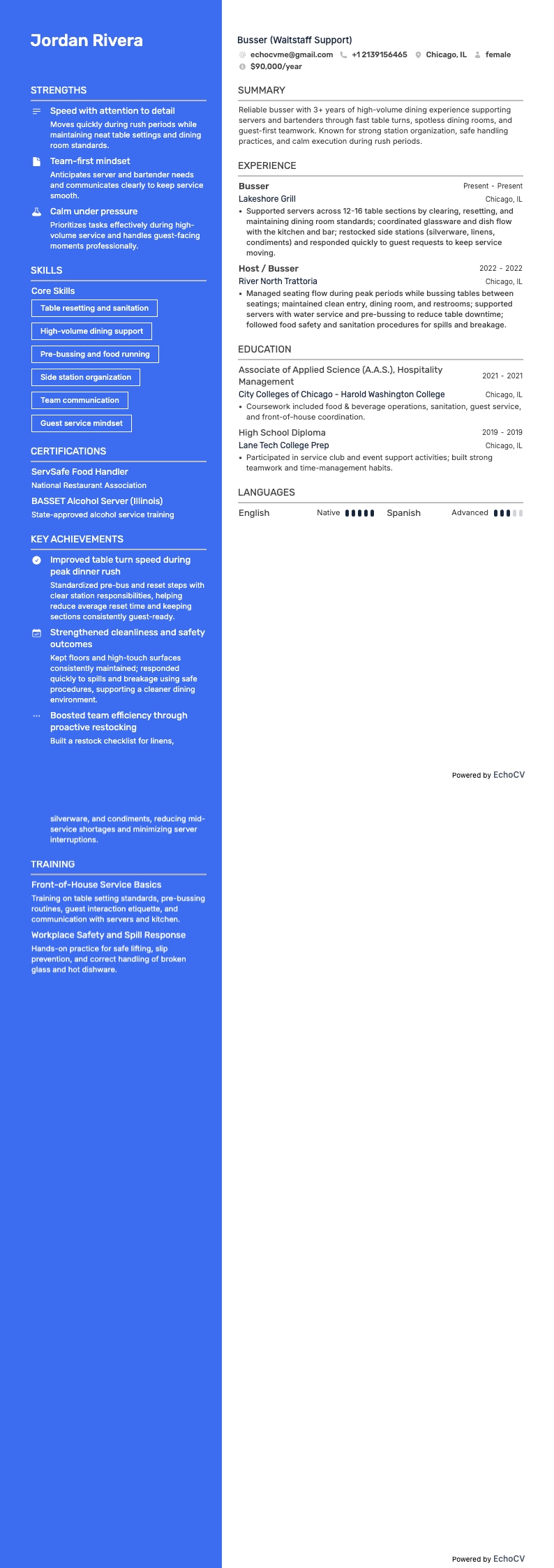 Busser example resume