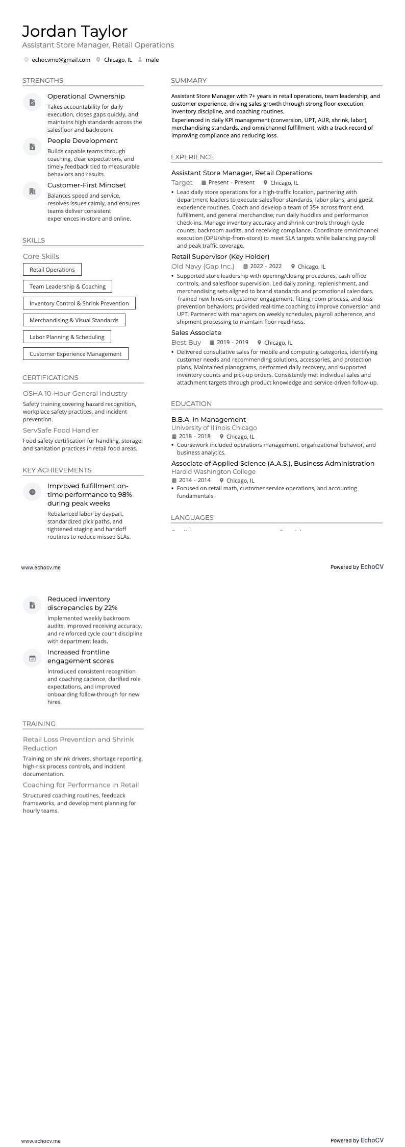 Assistant Store Manager, Retail Operations full preview