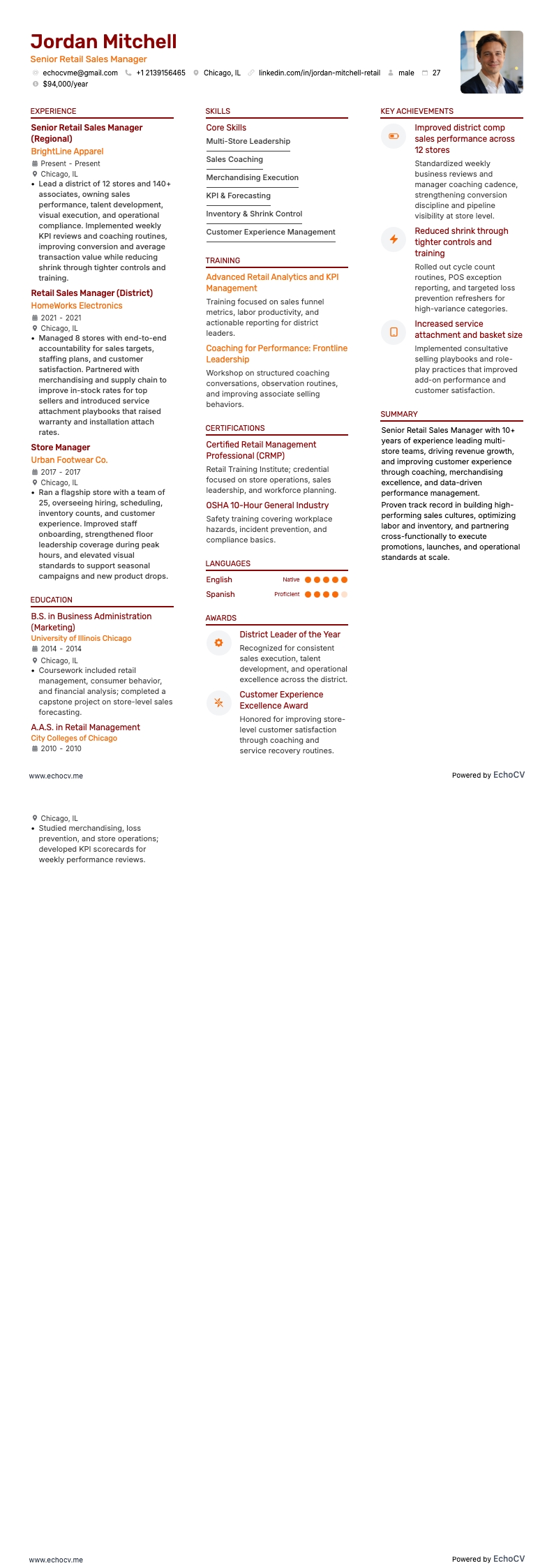 Senior Retail Sales Manager full preview