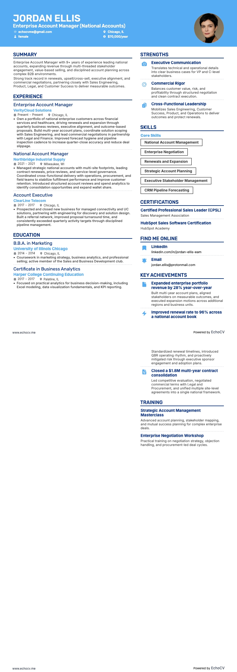 全国客户经理 resume example