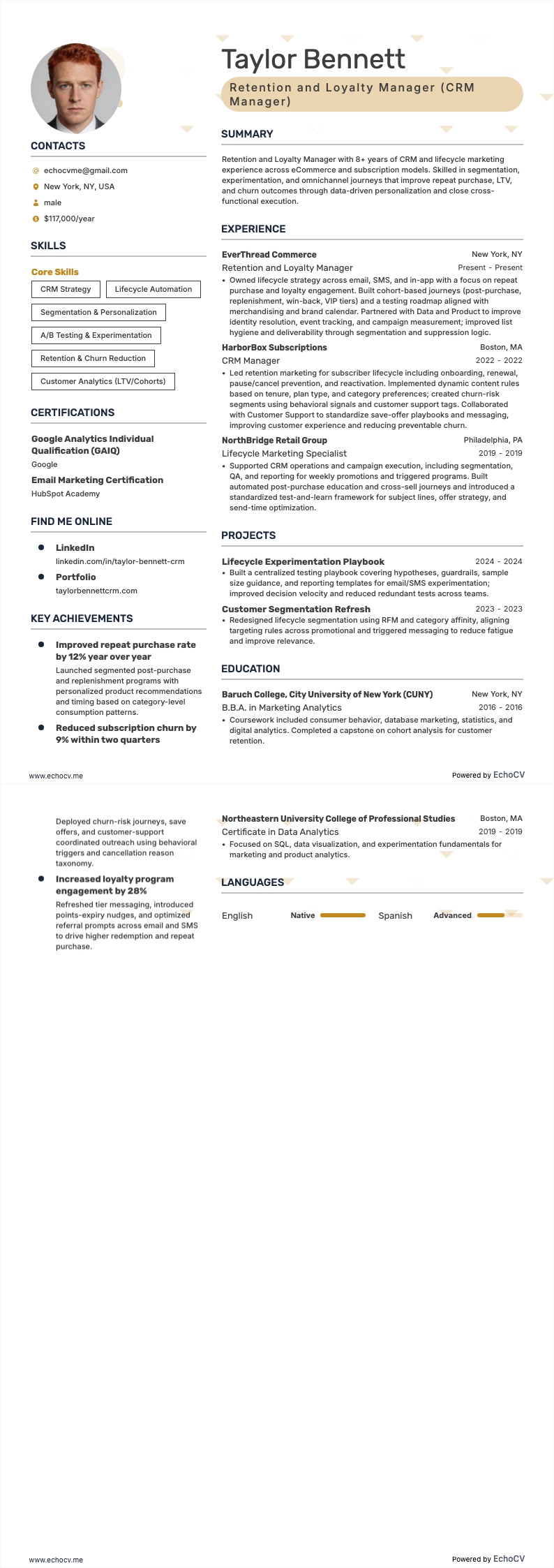 Retention and Loyalty Manager example resume