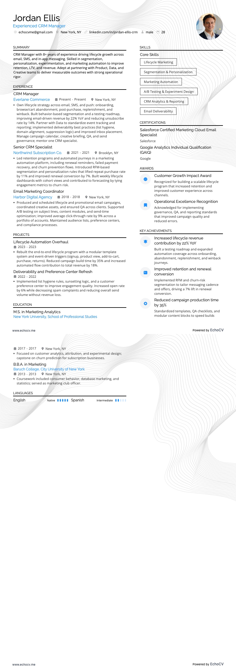 Experienced CRM Manager example resume
