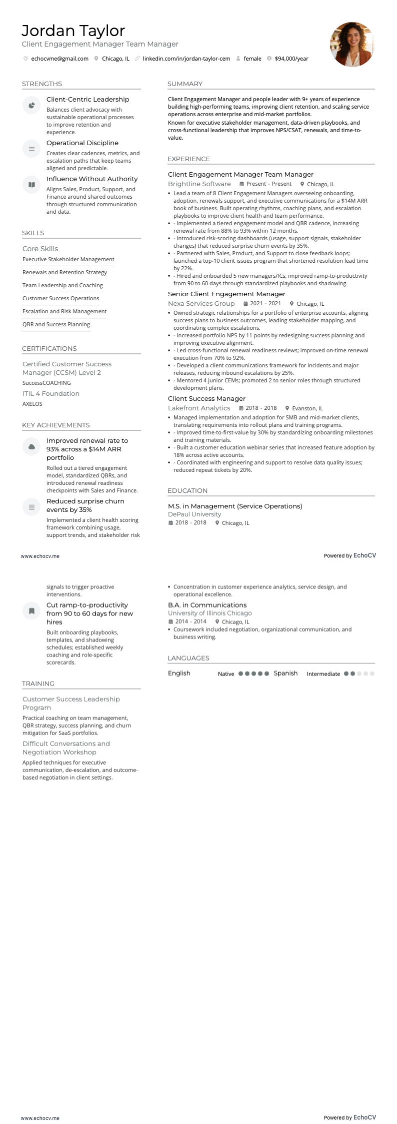 Client Engagement Manager Team Manager full preview
