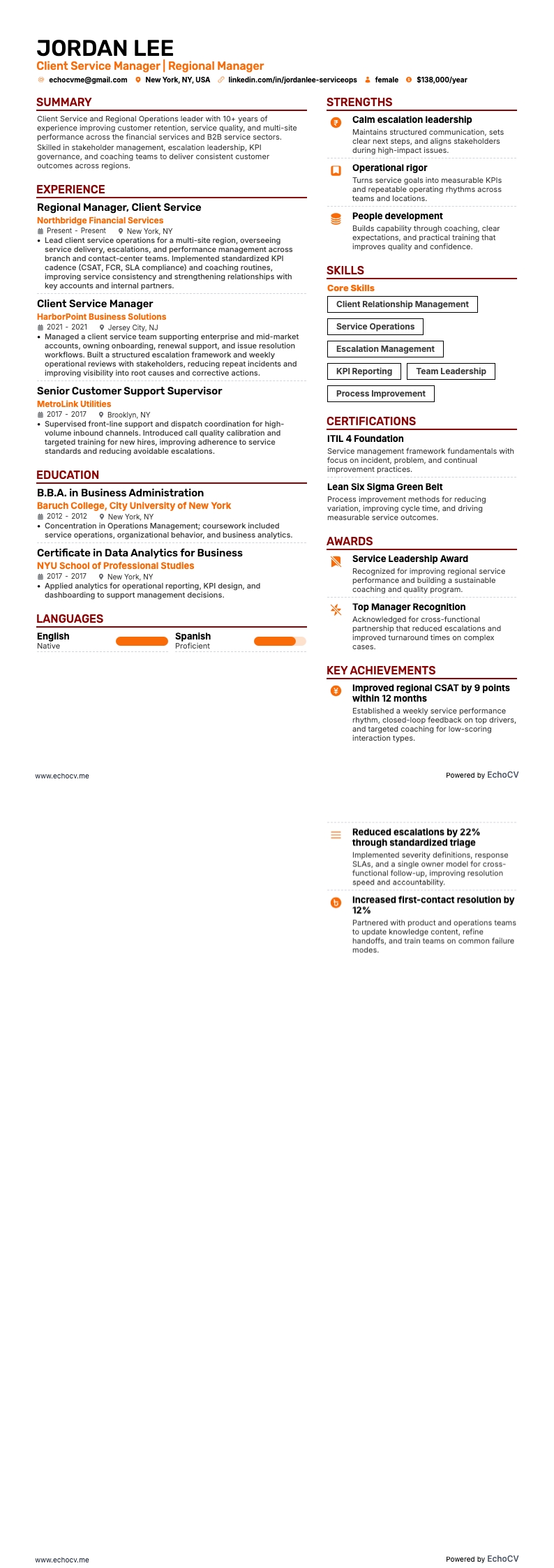 Client Service Manager, Regional Manager full preview