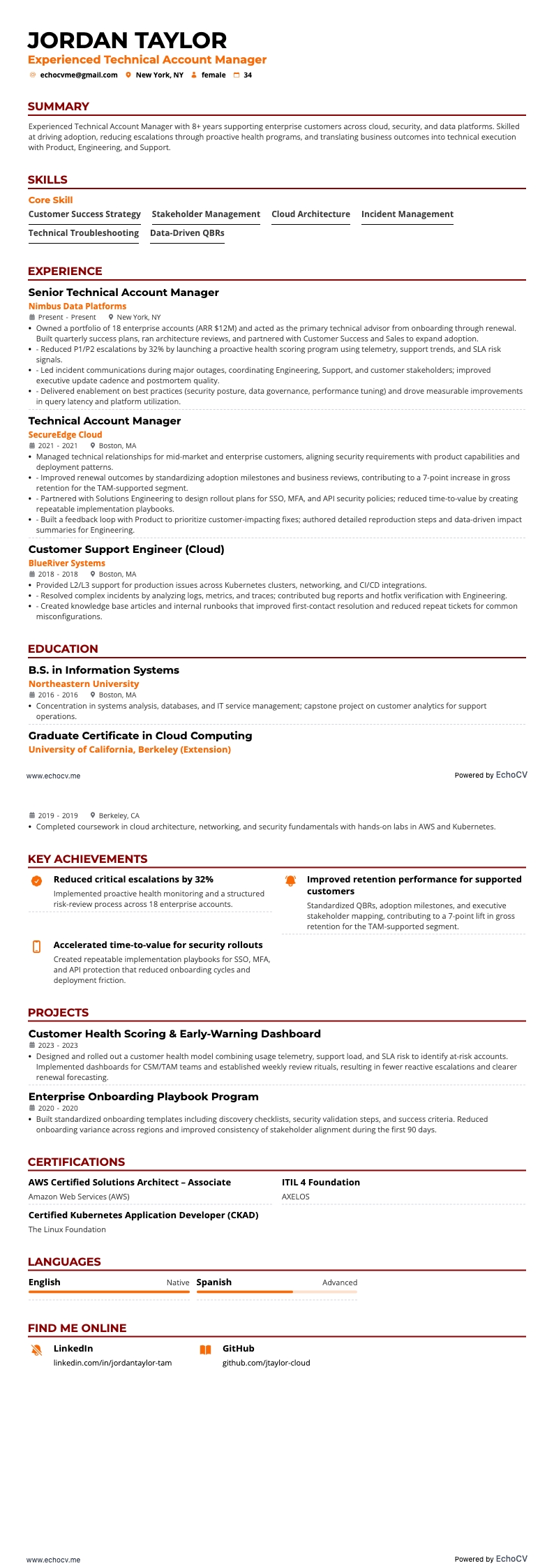 Experienced Technical Account Manager full preview