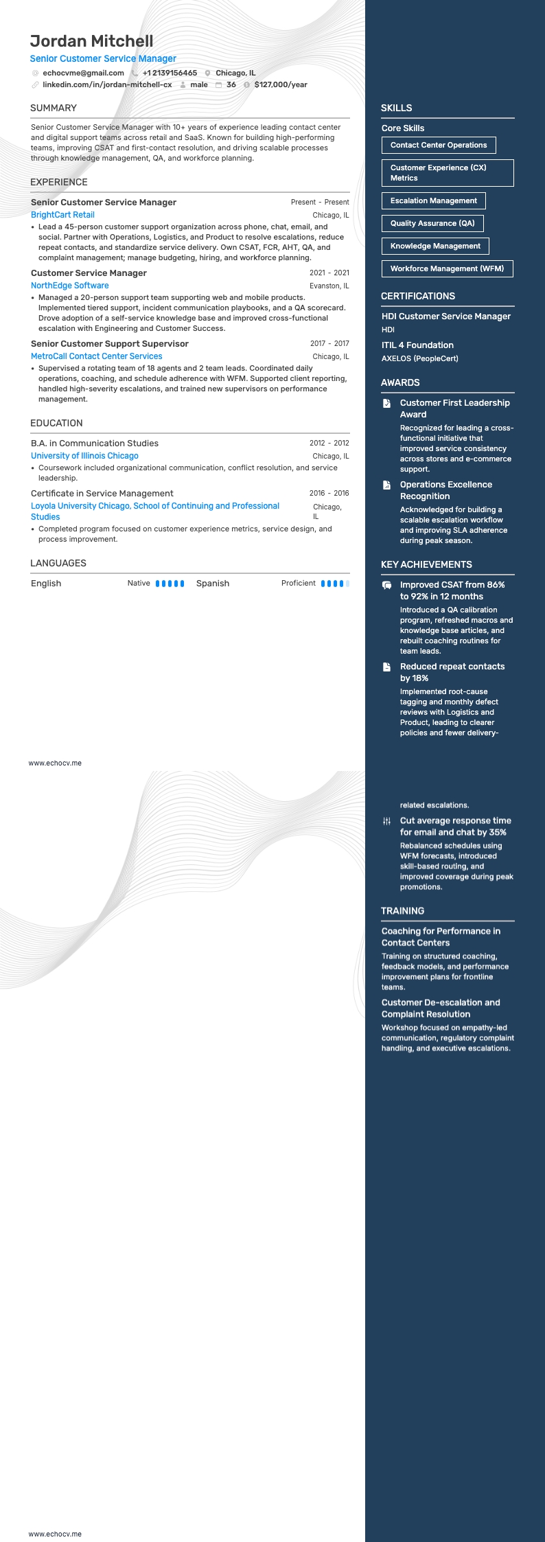 Senior Customer Service Manager full preview