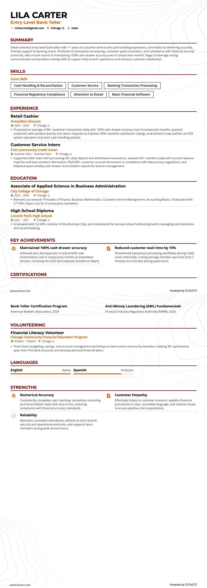 Bankschaltermitarbeiter resume example