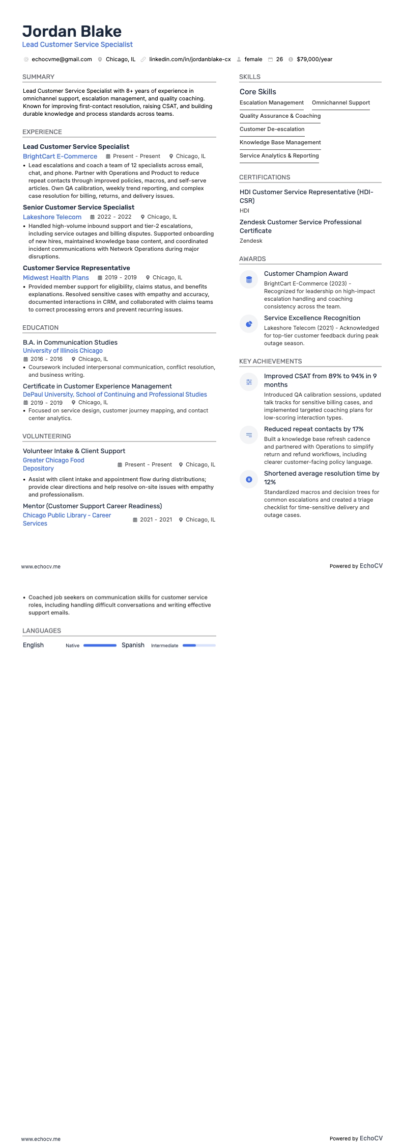 Lead Customer Service Specialist full preview