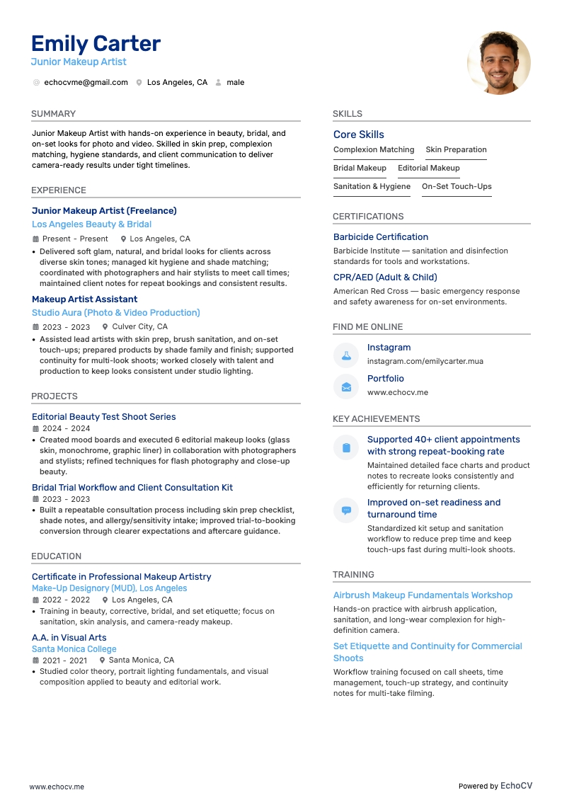 Makeup Artist resume example