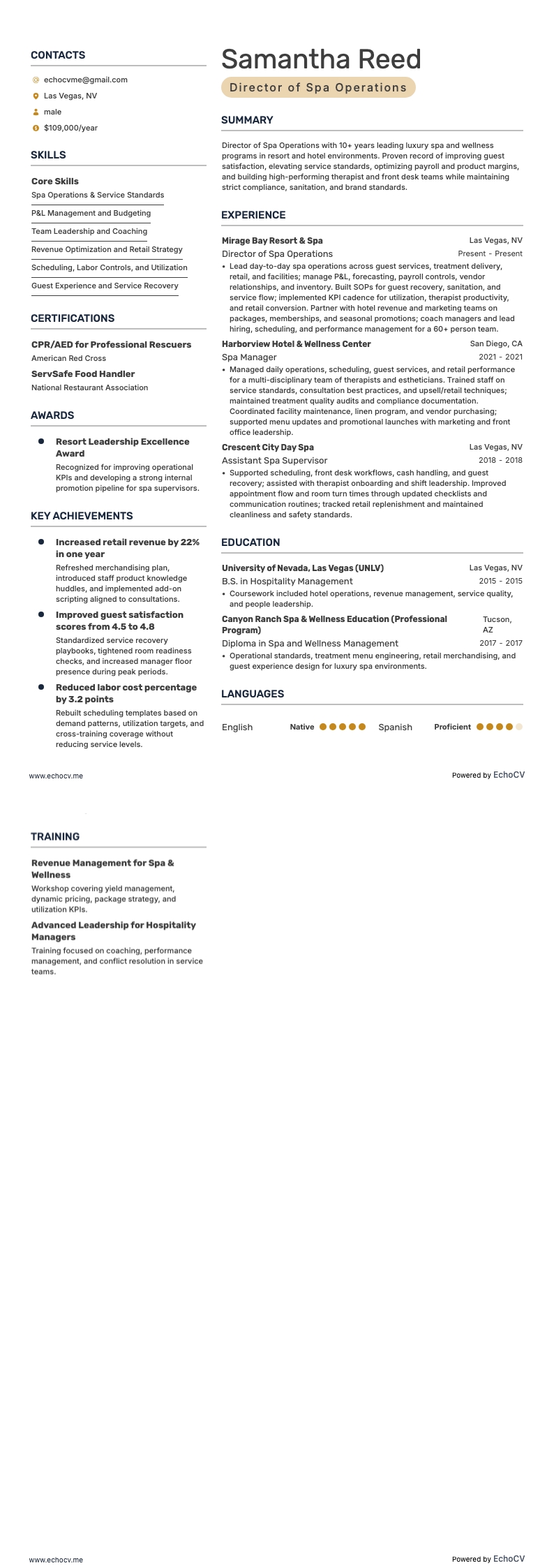 Spadirecteur resume example