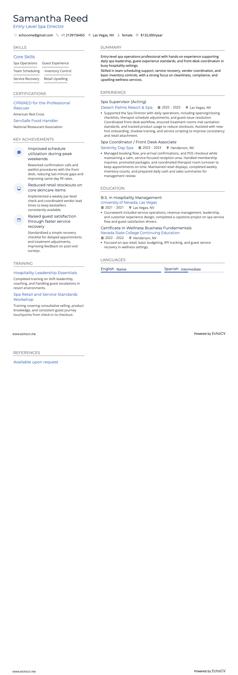 Directeur de spa resume example