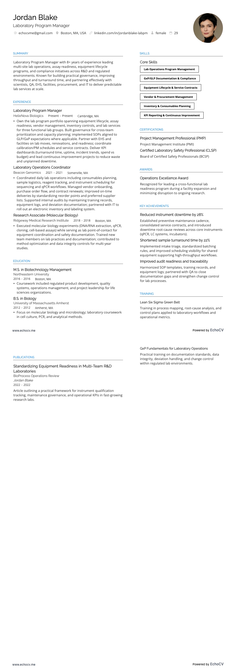 Lab Manager resume example