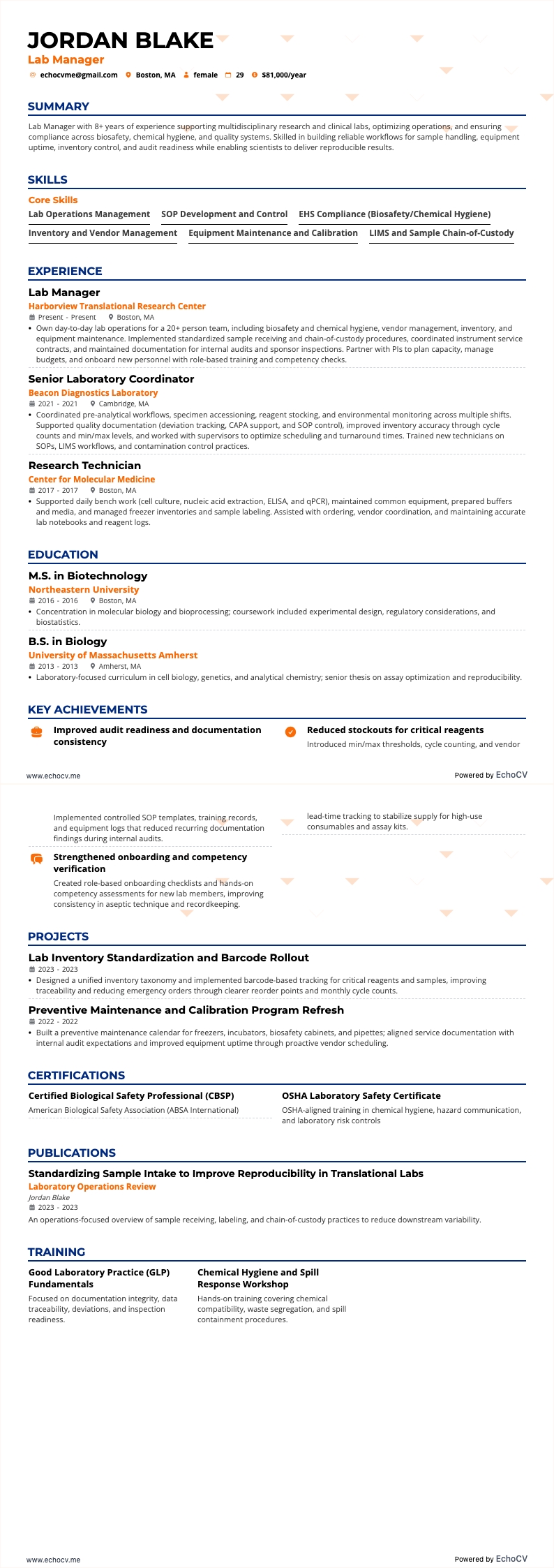 Responsable de laboratoire resume example