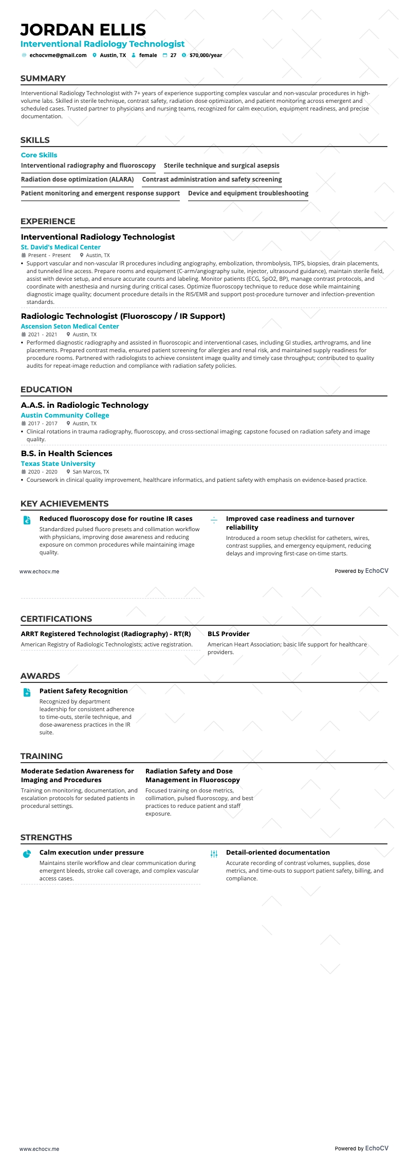 放射線技師 resume example