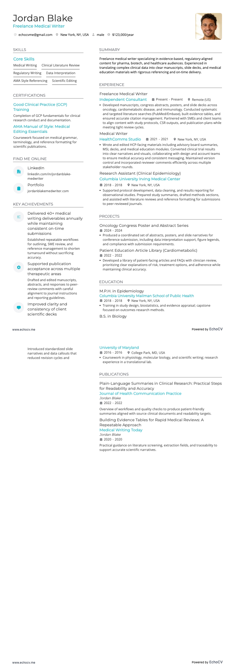 Người viết tự do resume example