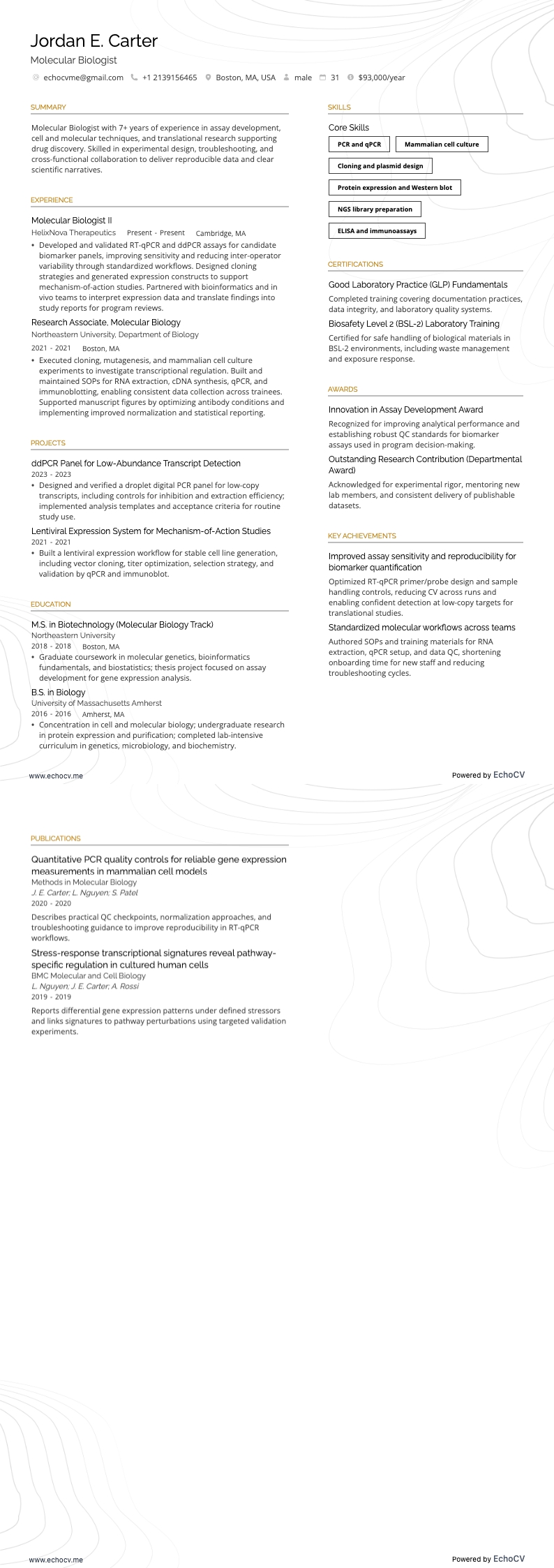 Biology resume example