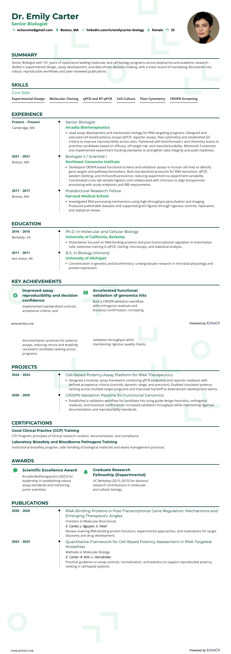 Sinh học resume example