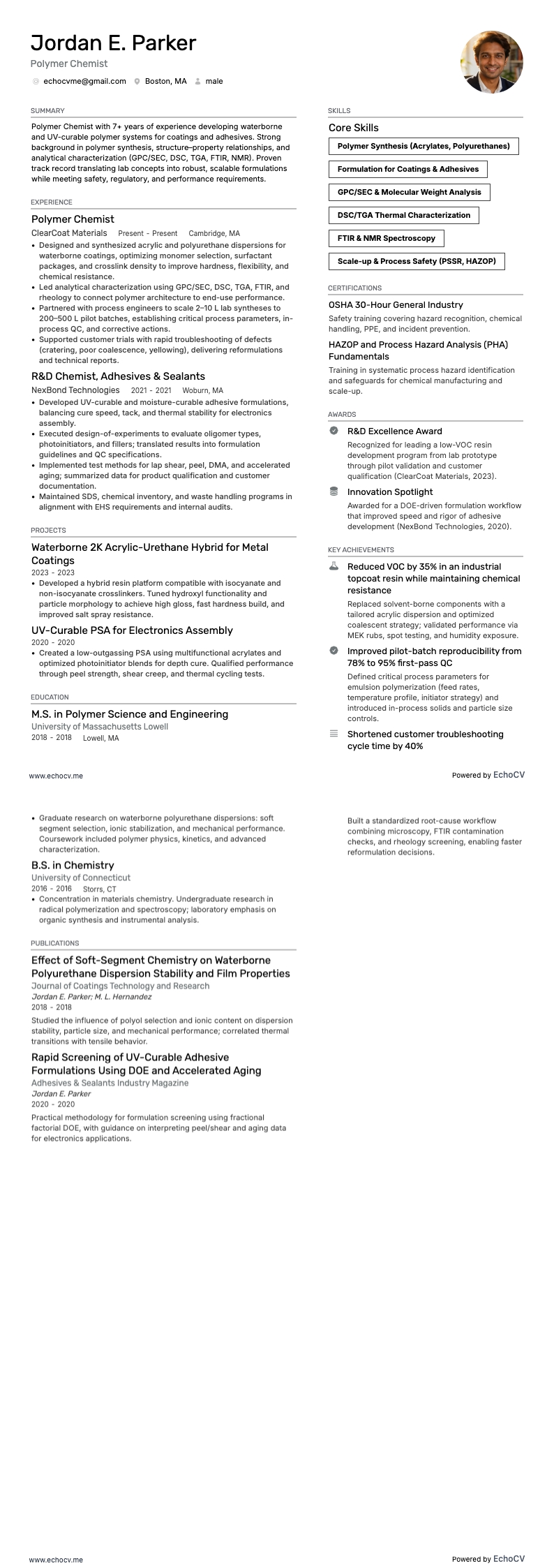 Chimico resume example