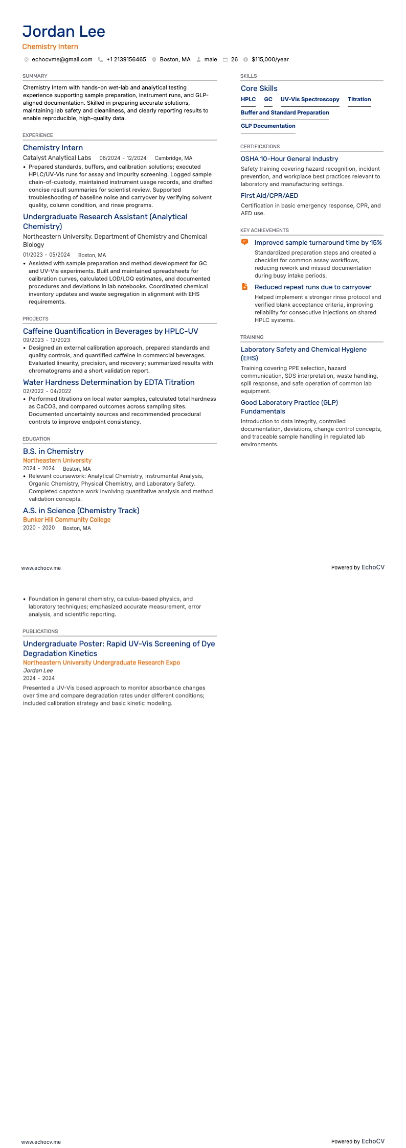 화학자 resume example