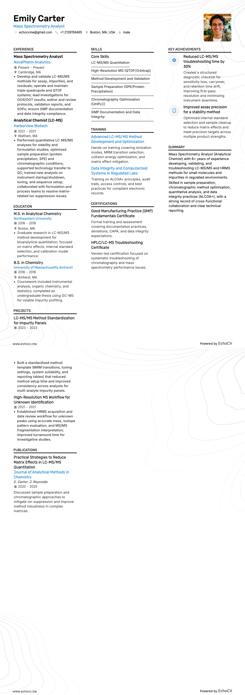 分析化學師 resume example