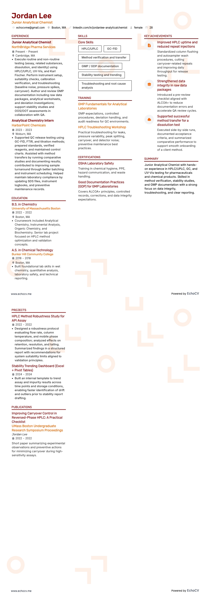 Analytischer Chemiker resume example