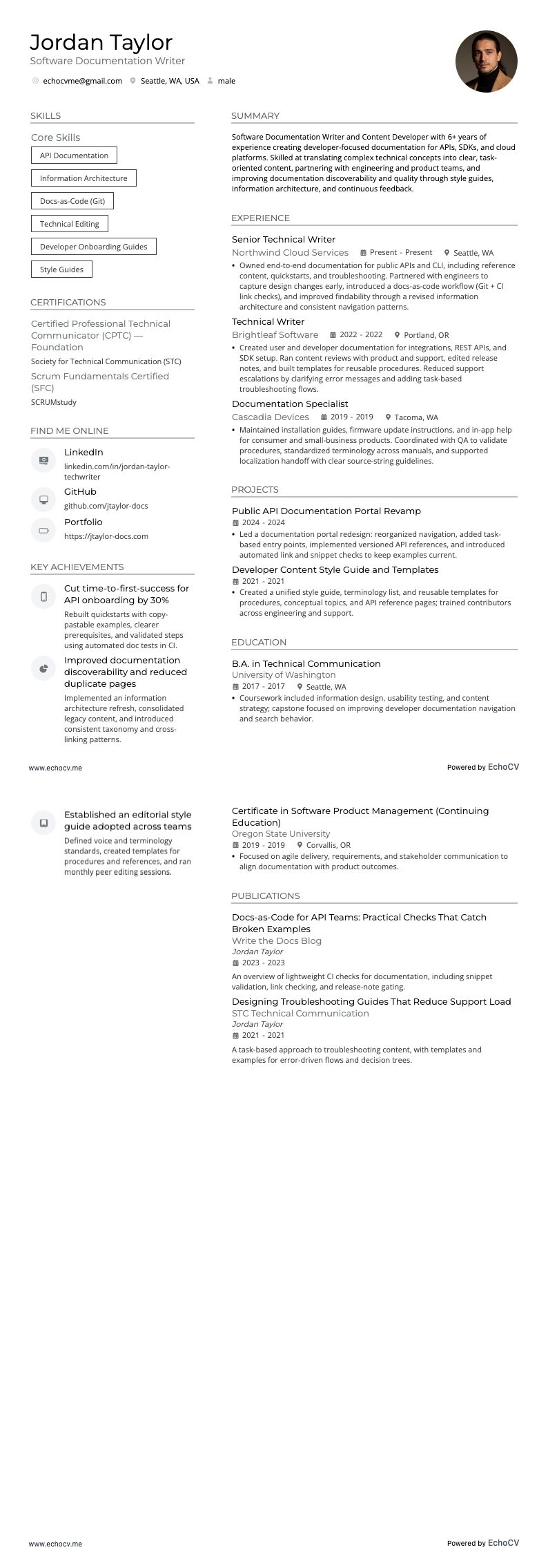 Schrijver van softwaredocumentatie example resume