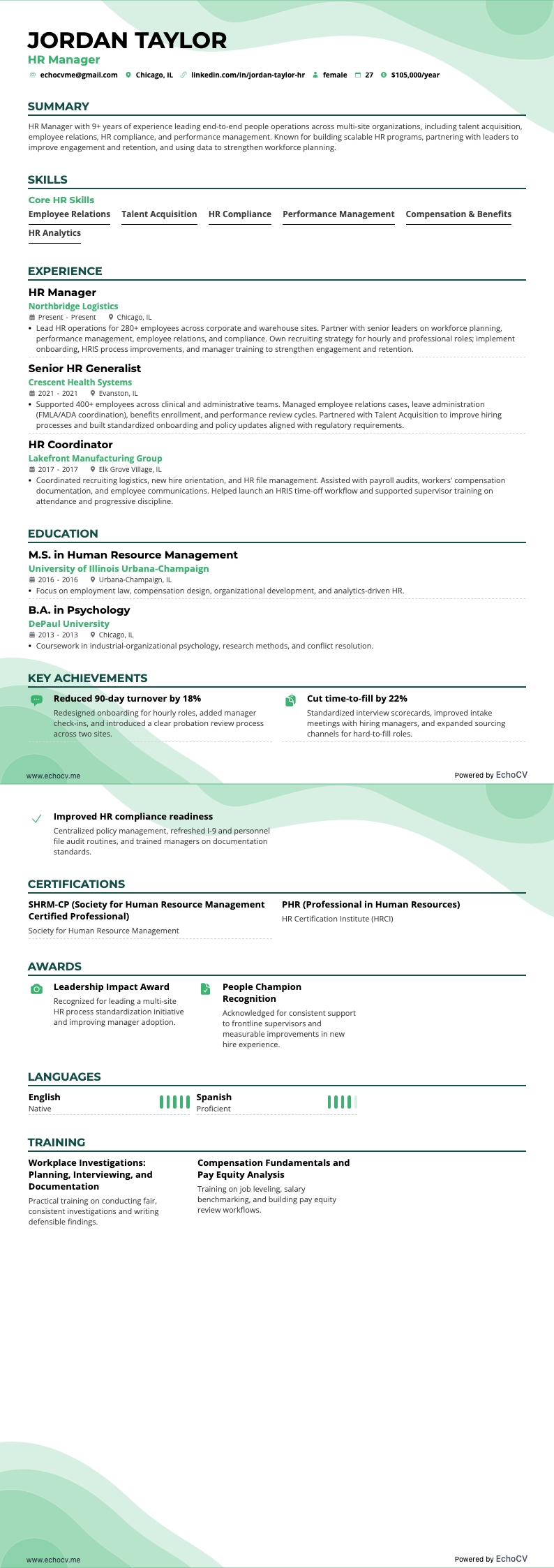 Risorse umane resume example