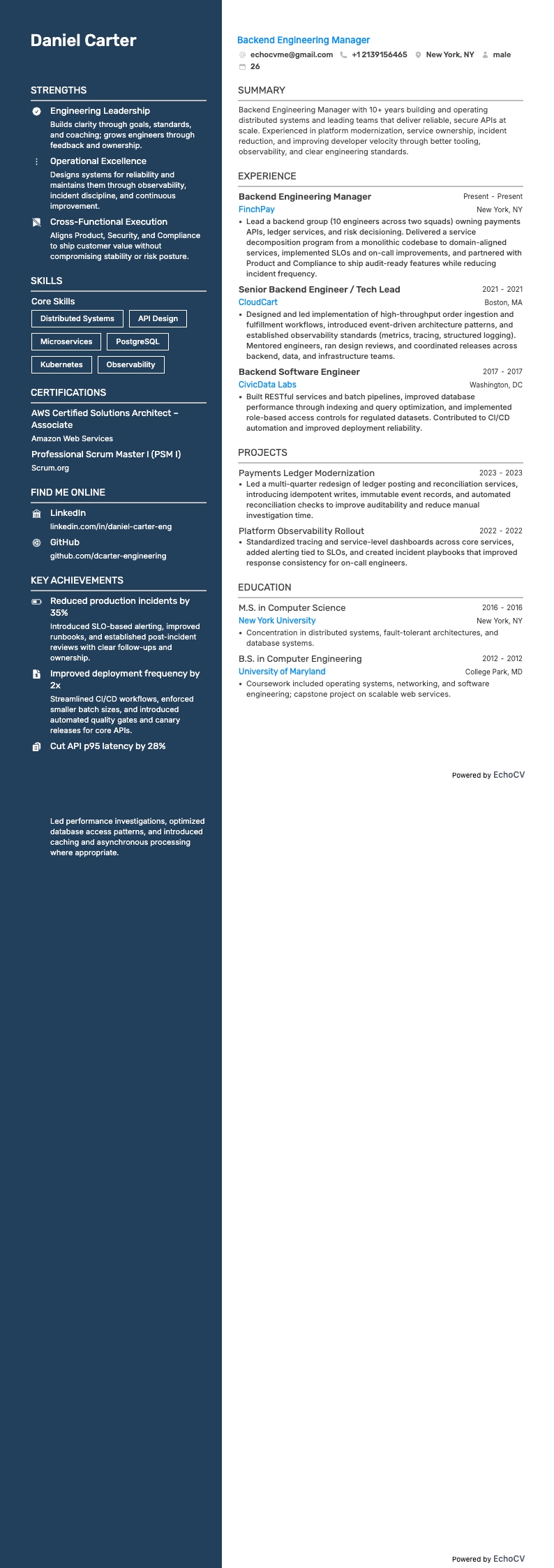 バックエンドエンジニア resume example